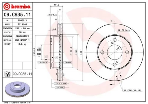 Stabdžių diskas BREMBO 09.C935.11