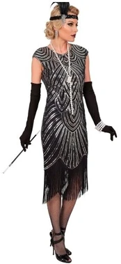 Widmann Gatsby Flapper sidabrinė suknelė kostiumas
