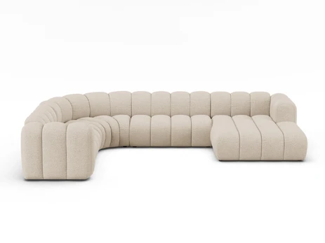 Boucle Modular Panoramic Left Corner Sofa, "Lupine", 6 Seats, 370x280x70, Beige