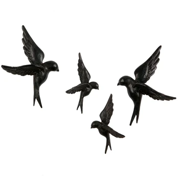 Dekoratyvinės figūrėlės Avaler Birds, 4 vnt., derva, juoda