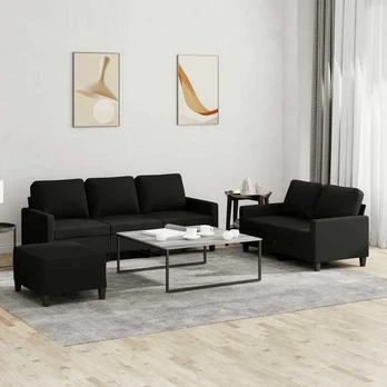 Sofa Sofos komplektas su pagalvėlėmis, 3 dalių, juodas, audinys