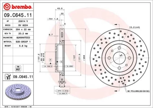 Stabdžių diskas BREMBO 09.C645.11