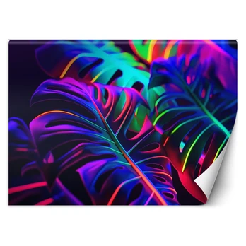 Fototapetai, Monstera lapai neoninių spalvų