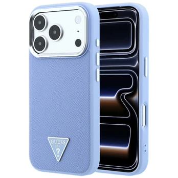 Dėklas Guess Grained Triangle Logo MagSafe do iPhone 18 Pro / 17 Pro mėlyna