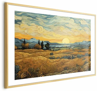 Artgeist Plakatas - Impressionistic fields - painted golden landscape with fields of grain