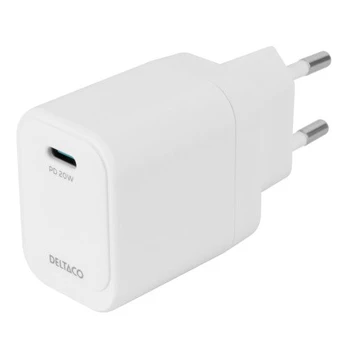 USB-C sieninis įkroviklis DELTACO, 1x USB-C PD, 20 W, baltas / USBC-AC152 / 1903151