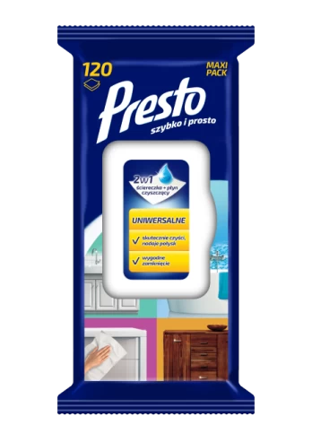 Drėgnos servetėlės PRESTO Maxi Pack 120 vnt.