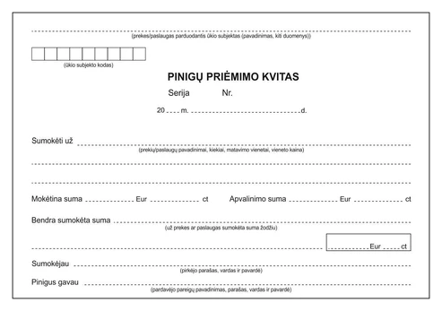 Pinigų priėmimo kvitai, A5x2x50, be Nr.