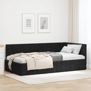 Kampinė lovos konstrukcija Juoda 90 cm x 200 cm Aksomas
