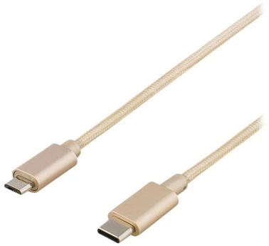 DELTACO PRIME USB cable, 2.0, Type C ma, Type Micro-B ma, 1m, auksinis