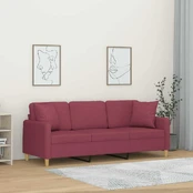 Trivietė sofa su pagalvėlėmis, raudonojo vyno, 180cm, audinys kaina