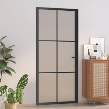 Vidaus durys, juodos, 93x201,5cm, matinis stiklas ir aliuminis