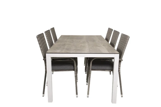 Llama Dining Table 205*100 - White Alu / Grey HPL+Anna Arm Chair (stackable) - G