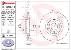 Stabdžių diskas BREMBO 09.9399.11 kaina