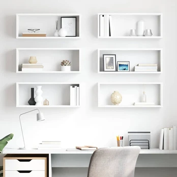 Sieninės lentynos, 6vnt., baltos, 60x15x23cm, MDP, kubo formos