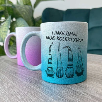 Blizgus puodelis "Linkėjimai nuo kolektyvo"