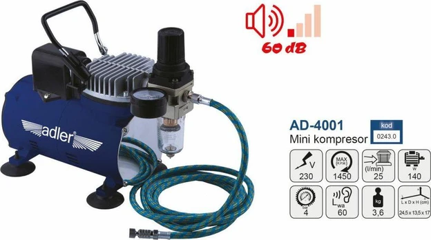 Elektrinis mini kompresorius Adler 140 W, be akumuliatoriaus ir įkroviklio
