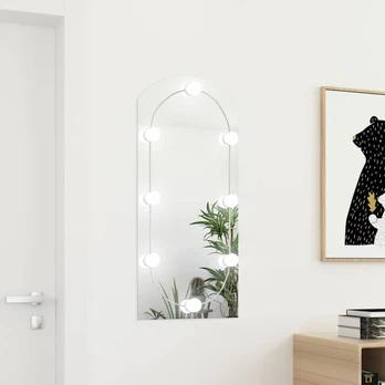vidaXL Veidrodis su LED lemputėmis, 90x45cm, stiklas, arkos formos