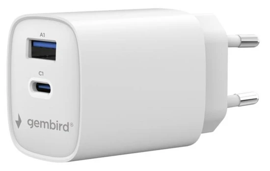 Charger Gembird 2-port 30W USB PD Fast Charger White Type-C Type-A