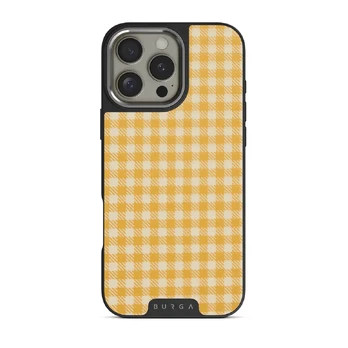 Tuscan Sun - Yellow Plaid iPhone 16 Pro Case, Elite Dark (MagSafe) / Silver