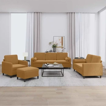 Sofa Sofos komplektas su pagalvėmis, 4 dalių, rudas, aksomas