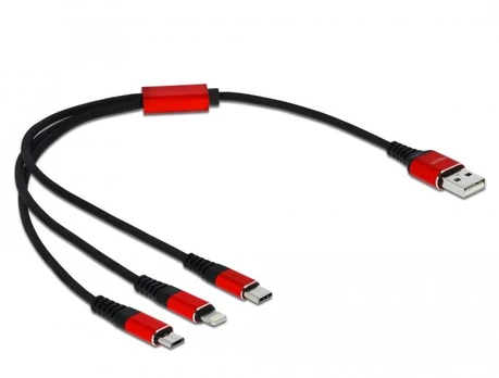 DELOCK USB įkrovimo kabelis 3 in 1, skirtas Lightning / Micro USB / USB Type-C 30cm