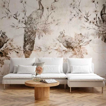 Fototapetas Artgeist Peacocks In Delicate Beige, 250 cm x 175 cm