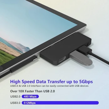 Microsoft Surface Go 3 stotelė: 4k Hdmi, Usb 3.0, Audio