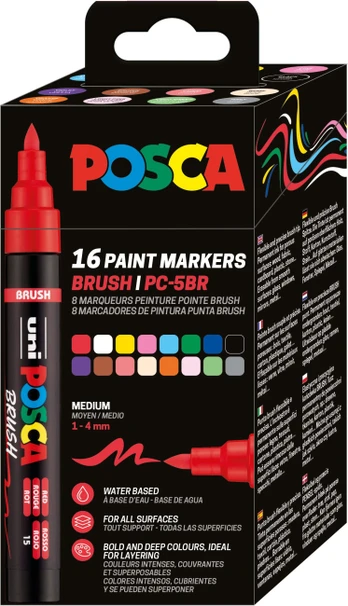 POSCA PC-5M BRUSH 16stk ass farver - vendbar penselspids
