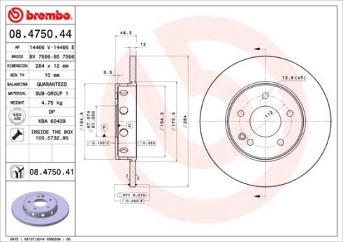 Stabdžių diskas BREMBO 08.4750.41