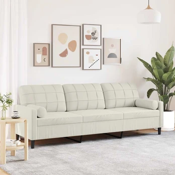 Trivietė sofa su pagalvėlėmis, kreminės spalvos, 210cm, aksomas