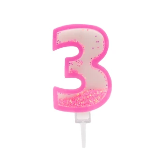 Rožinė žvakutė tortui skaičius "3"