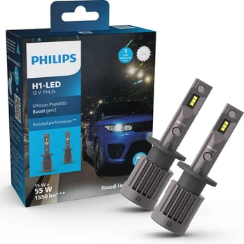 LED lemputės H1 Philips Ultinon Pro6000 Boost Gen2, +450%, 2 vnt.