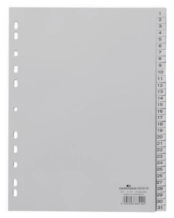 Durable DURABLE Zahlenregister A4 1-31 PP volldeck. grau