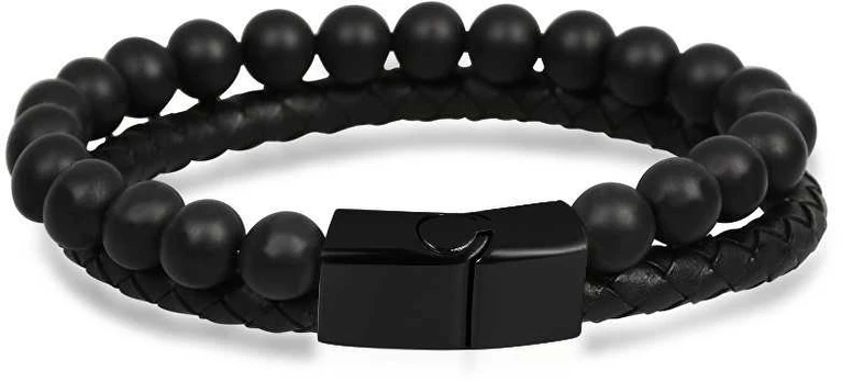 Troli Juodas men´s bracelet leather and beads Leather