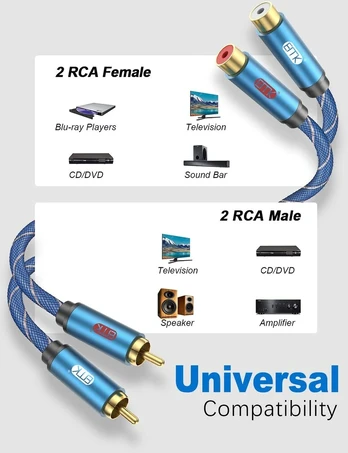 Emk 2rca Stereo Garso Kabelis, 2m, Nailono Pynė, Aliuminio Korpusas