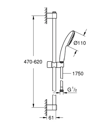 Dušo komplektas Grohe TEMPESTA, 1srovė, L 600, chromas