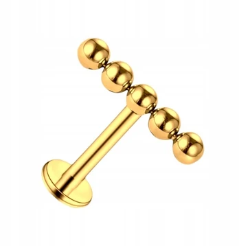 Auksinis titano labret auskaras su rutuliukais 1.2/8mm