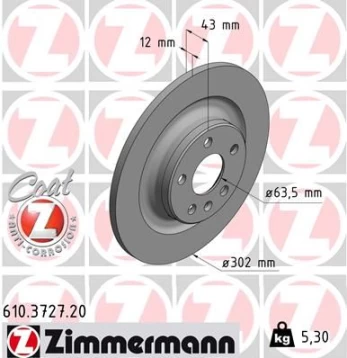Stabdžių diskas ZIMMERMANN 610.3727.20
