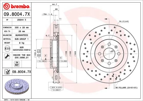 Stabdžių diskas BREMBO 09.8004.7X