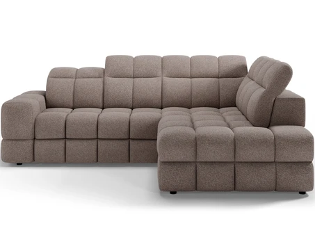 Bronon right-hand corner sofa with sleeping function and storage compartment, beige velour, Modern, Beige