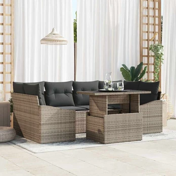 7 dalių sodo sofa su pagalvėmis pilkas poli ratanas