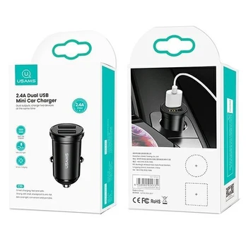 Usams Įkroviklis samochodowa 2xUSB 2,4A Juoda