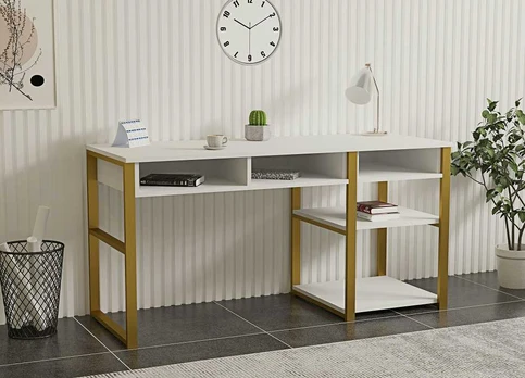 Rašomasis stalas Kalune Design Emro, aukso/baltas