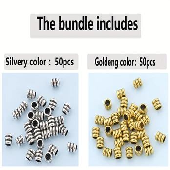 Metaliniai karoliukai, Silvery 50pcs + Golden 50pcs