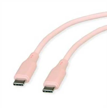 ROLINE USB 2.0 kabelis, C-C, M/M, 60W, silikoninis, rožinis, 1 m
