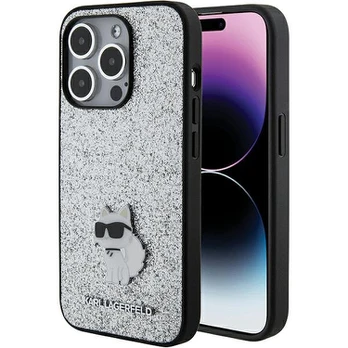 Karl Lagerfeld Fixed Glitter Choupette Logo Metal Pin Back Case for Apple iPhone 15 Pro Max