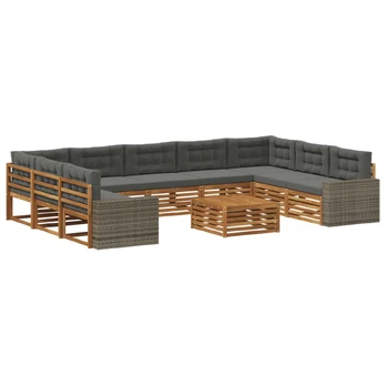 Lauko sofos komplektas 10 pcs Natūralus ir antracitas
