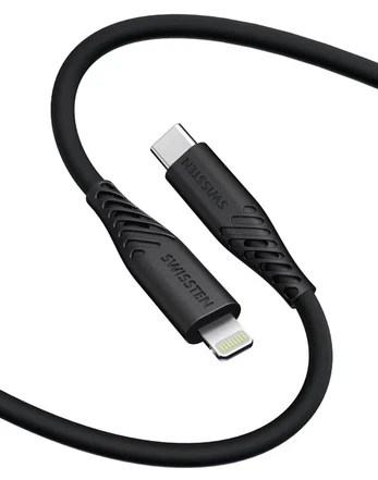 SWISSTEN SOFT SILICONE datový kabelis USB-C - Lightning 1.5m juoda