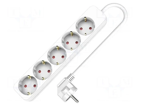 Extension lead | 3x1.5mm2 | Schuko | Sockets: 5 | PVC | white | 5m | 16A